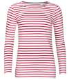 01403 Lds Marine SOL'S Ladies Marine Long Sleeve Striped T-Shirt White / Red colour image